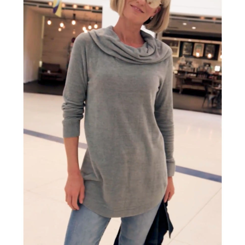 NWT BAREFOOT DREAMS JADE COZYCHIC ULTRA LITE COASTAL COWL NECK TUNIC SWEATER S